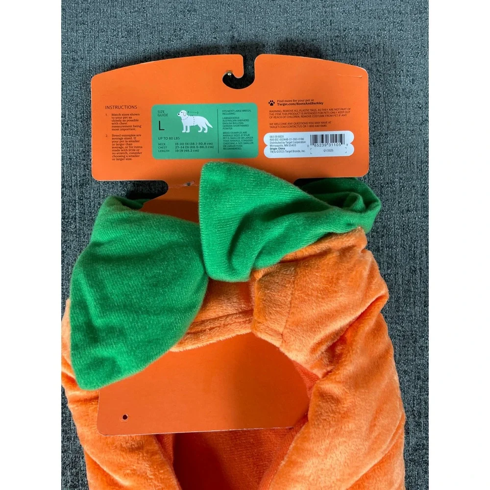 Boots & Barkley Pumpkin Pet Costume Orange Jack-O-Lantern Large L Up to 80 lbs